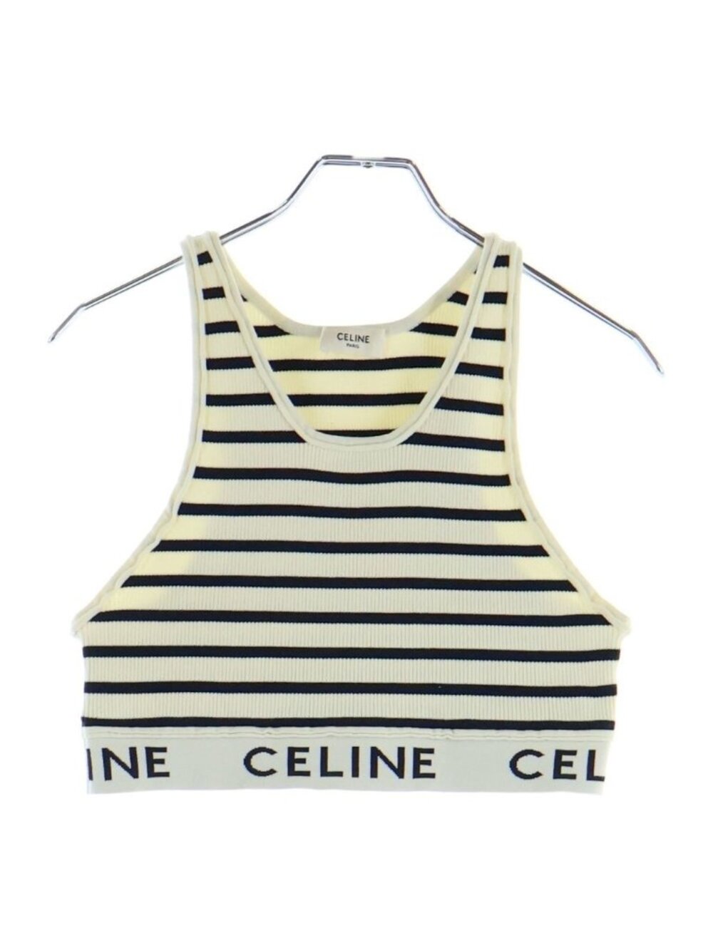 Celine Border Tank Top Ivory Black Cotton